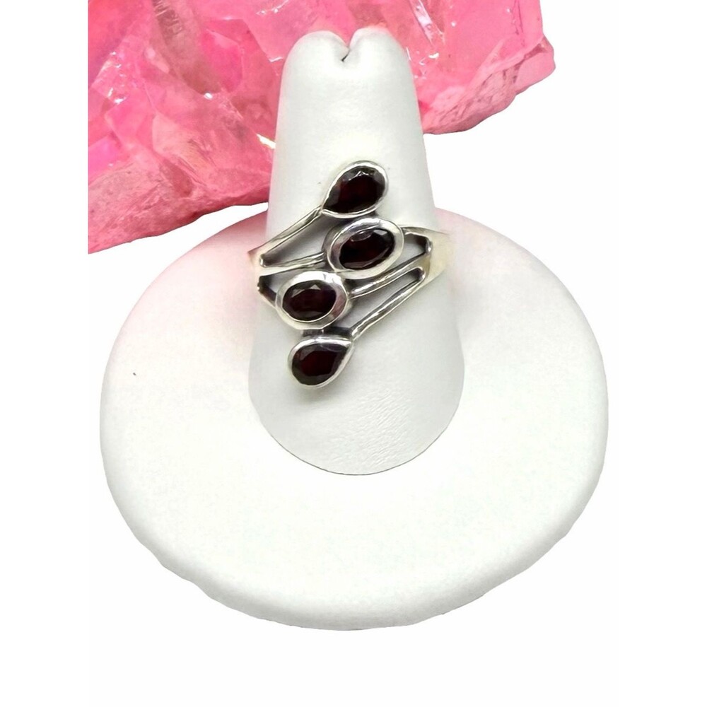 Garnet Ring Solid 925 Sterling Silver Size 8 Multi Stone Statement